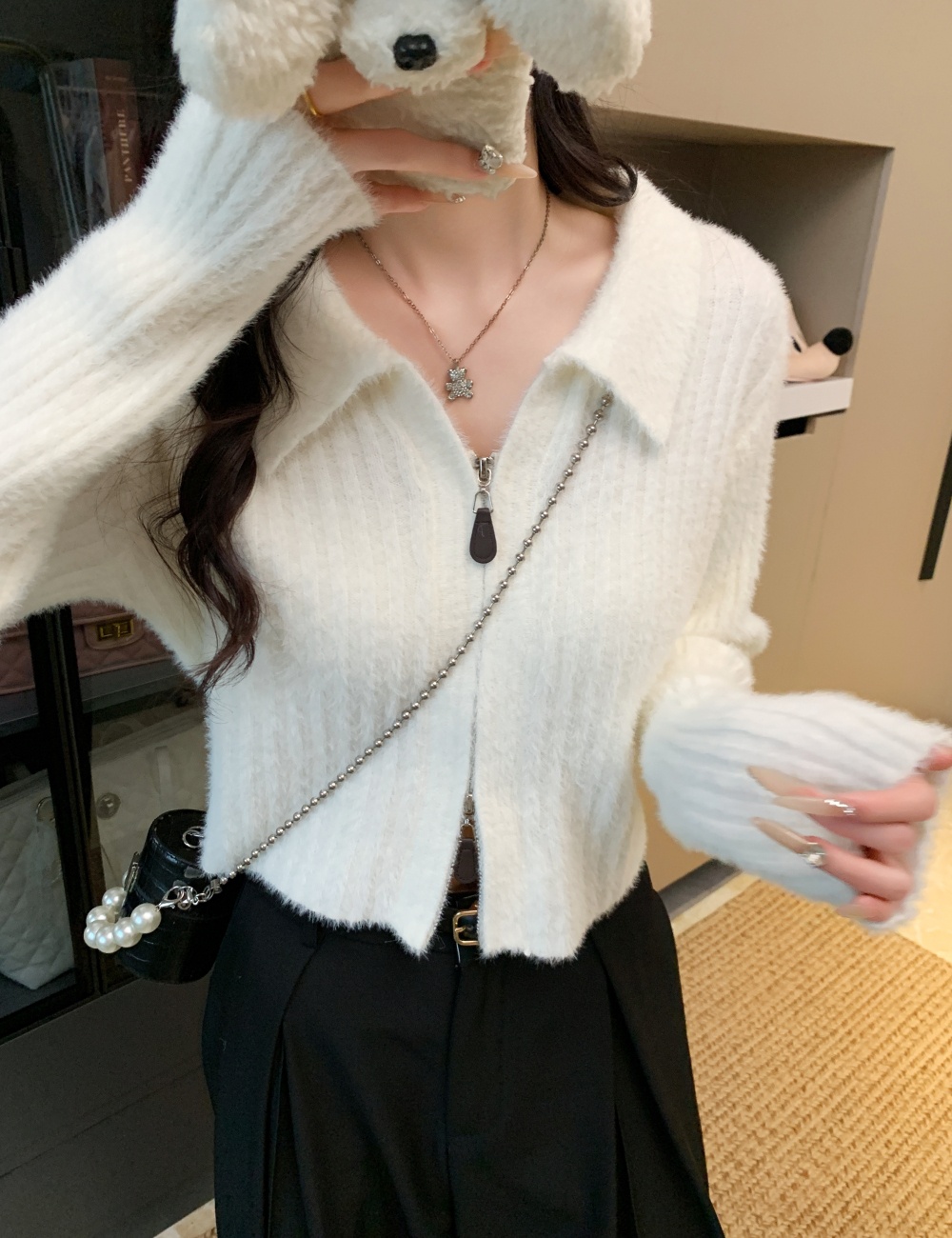 Pure tops zip sweater for women
