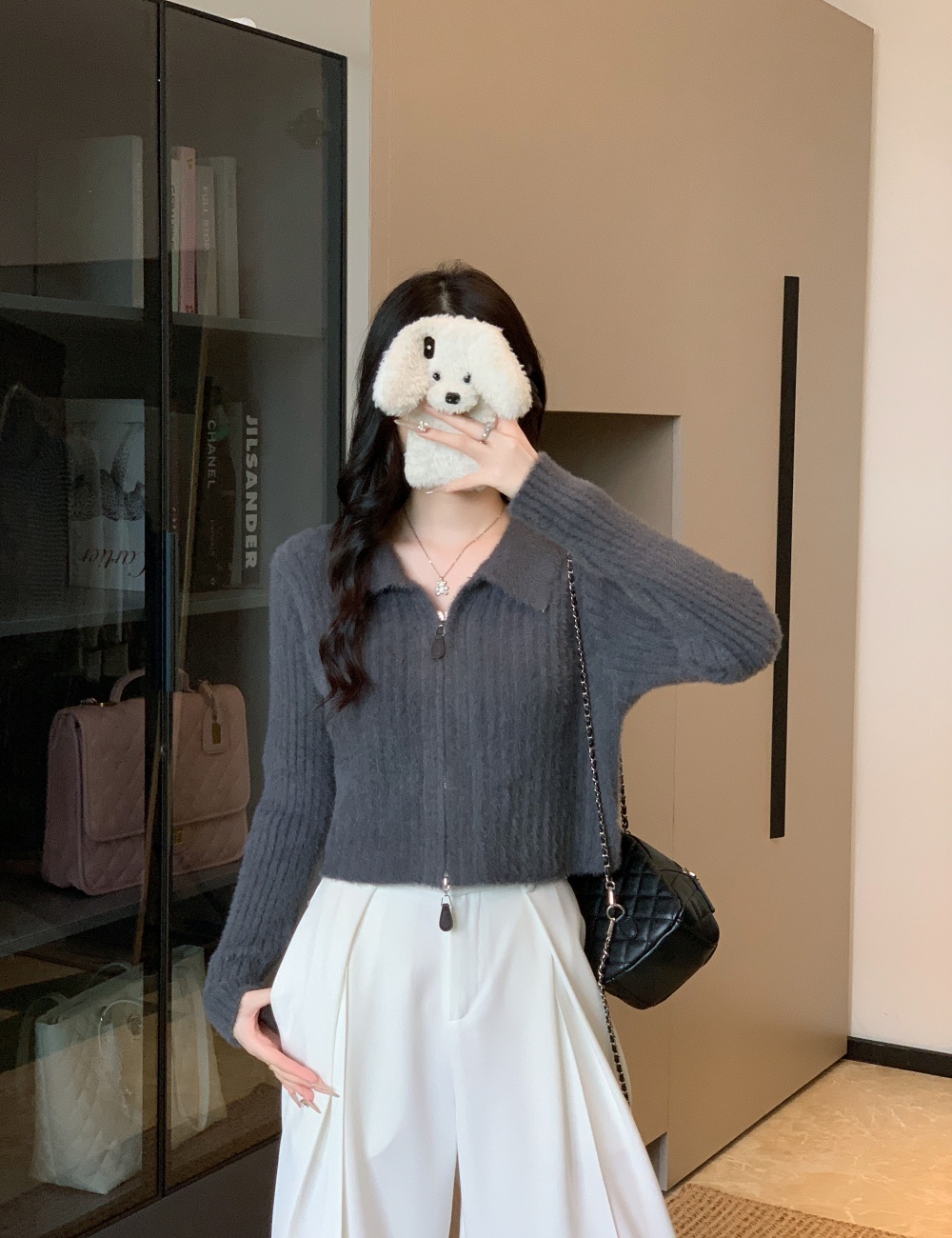 Pure tops zip sweater for women