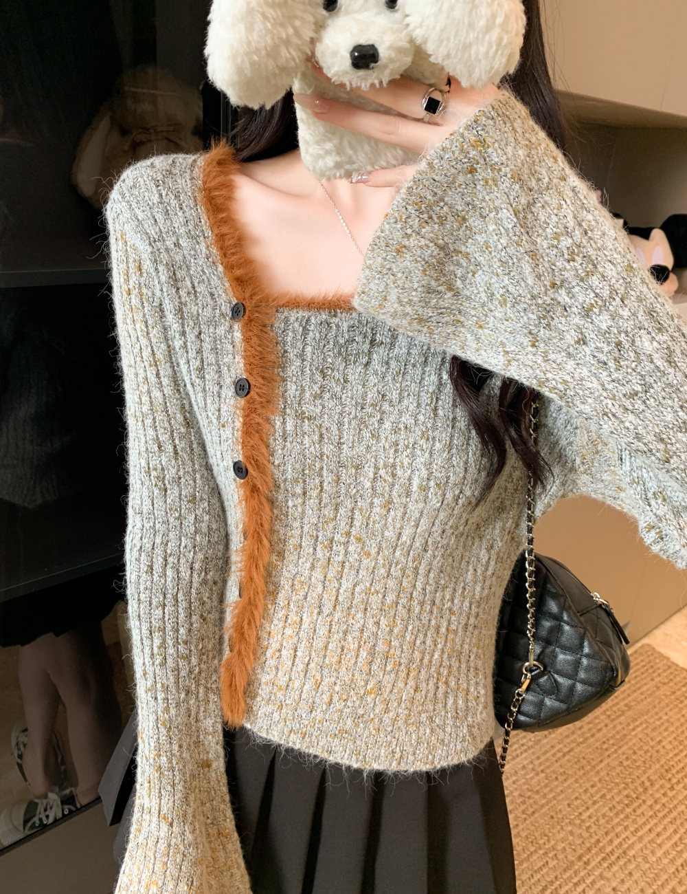 Korean style mixed colors long sleeve niche lazy sweater