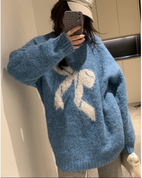 Soft blue lazy slim show young fluffy loose sweater