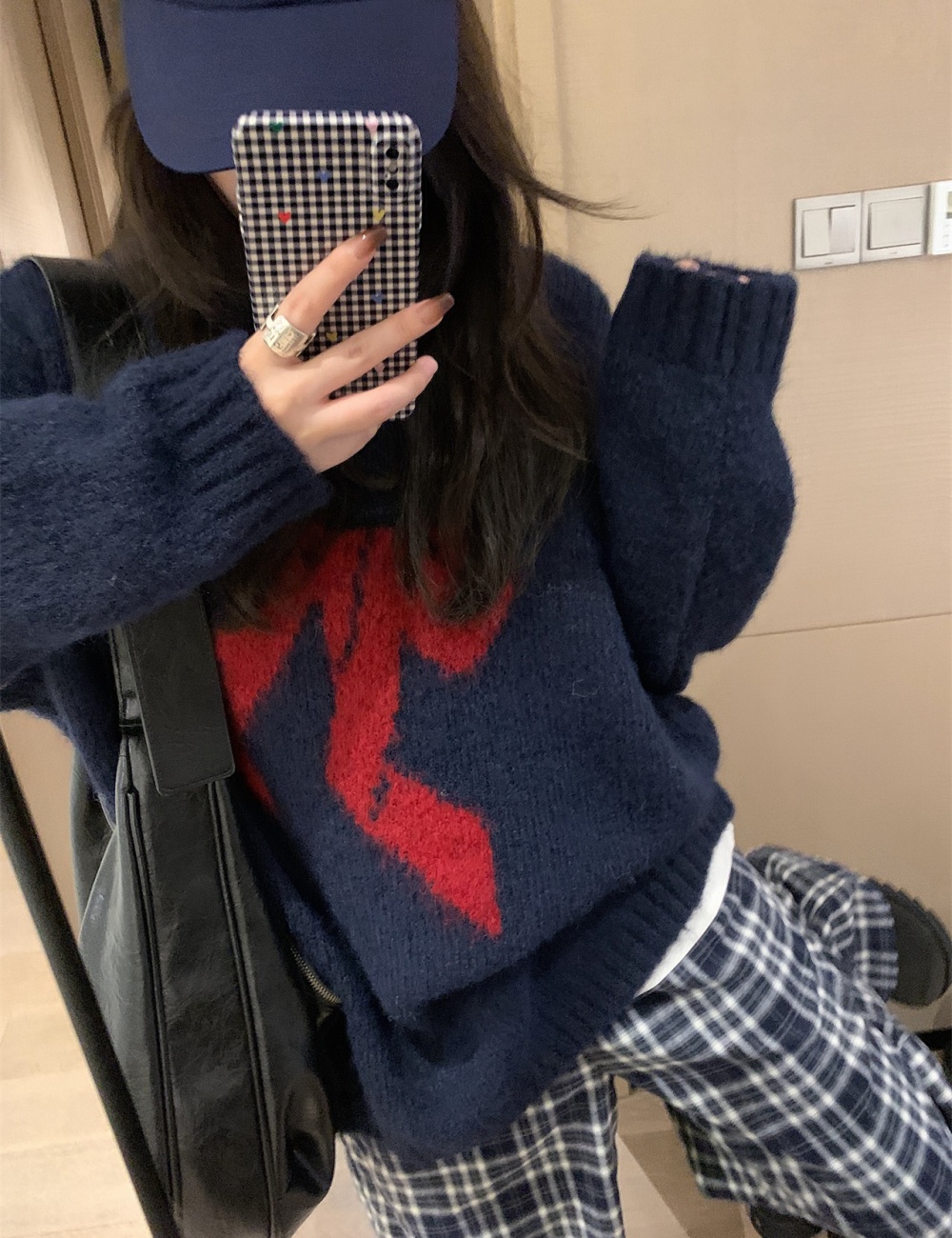 Soft blue lazy slim show young fluffy loose sweater