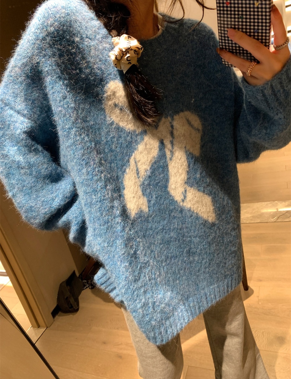 Soft blue lazy slim show young fluffy loose sweater