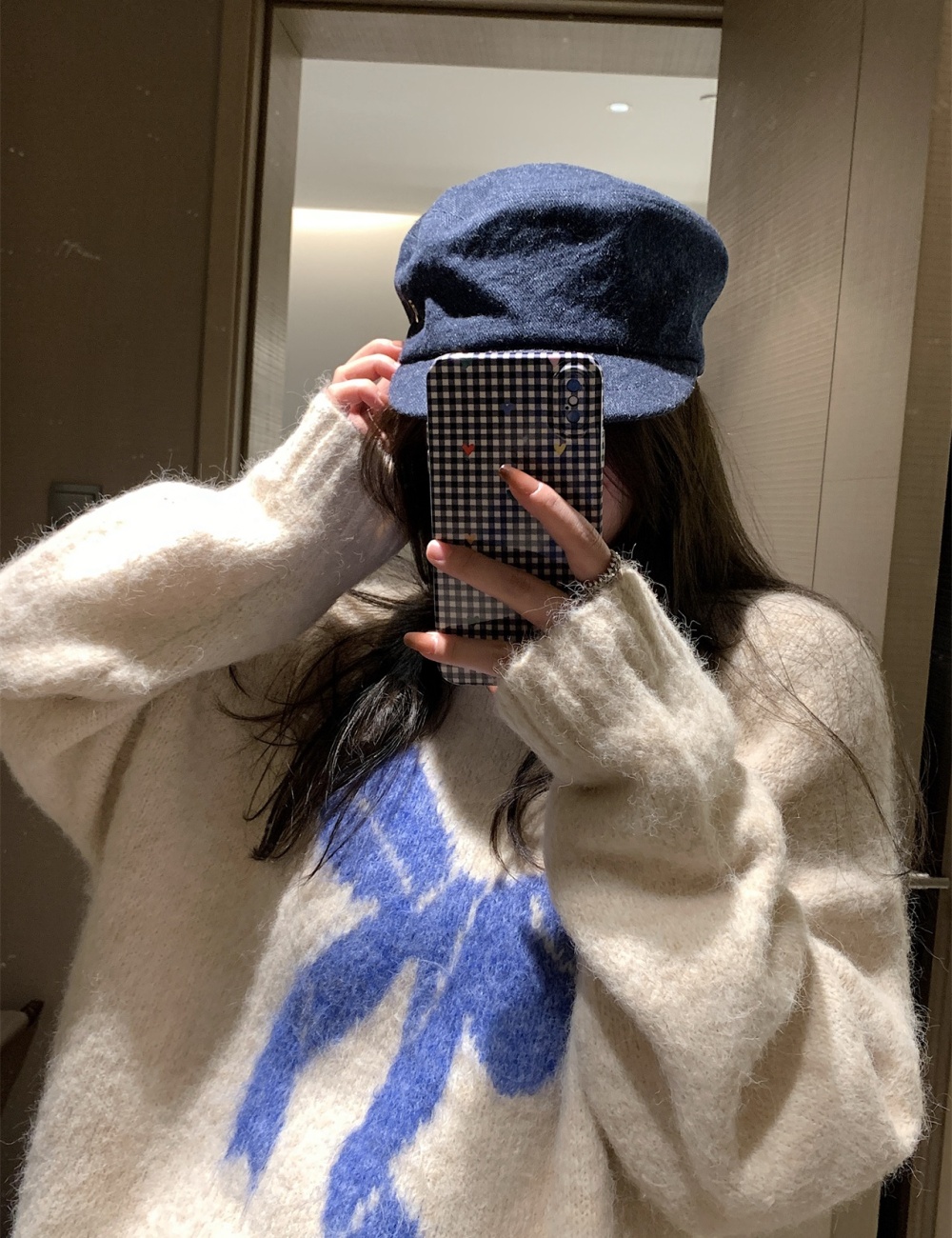 Soft blue lazy slim show young fluffy loose sweater