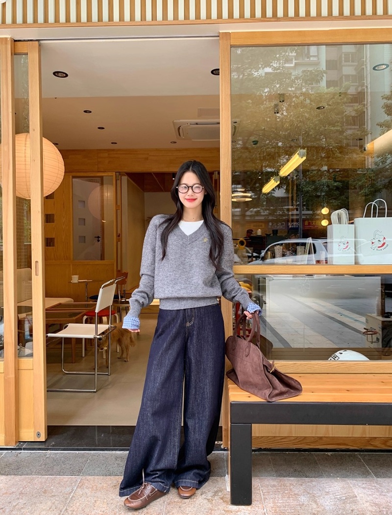 Pseudo-two autumn and winter tops splice sweater for women