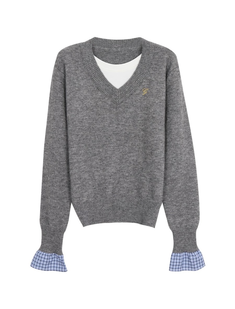 Pseudo-two autumn and winter tops splice sweater for women