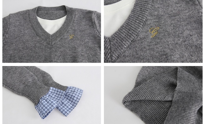 Pseudo-two autumn and winter tops splice sweater for women