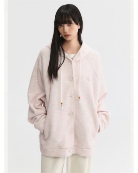 Plush autumn and winter hoodie hooded lazy cardigan for women
