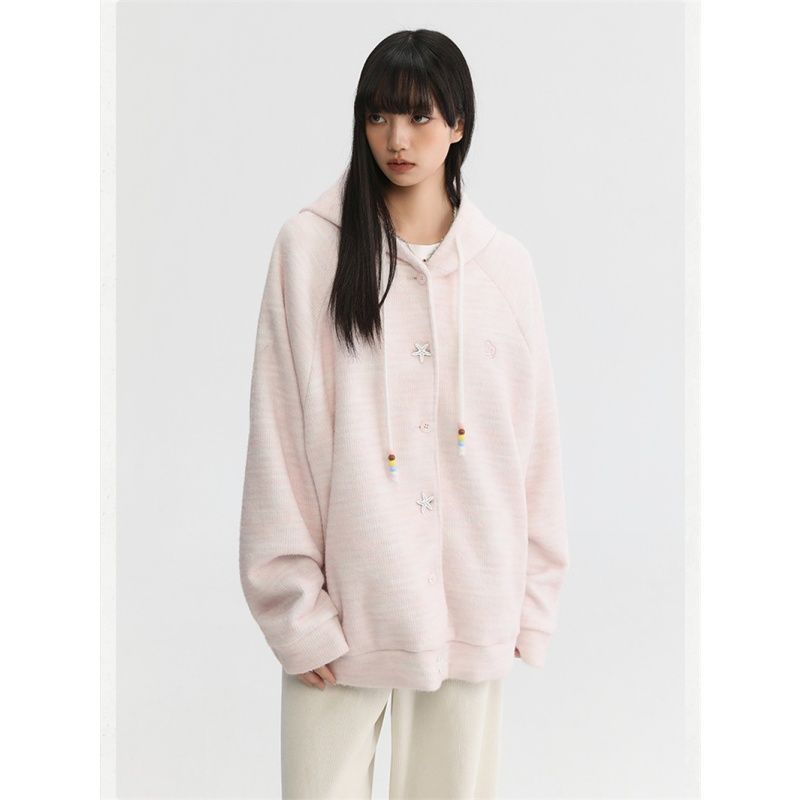 Plush autumn and winter hoodie hooded lazy cardigan for women