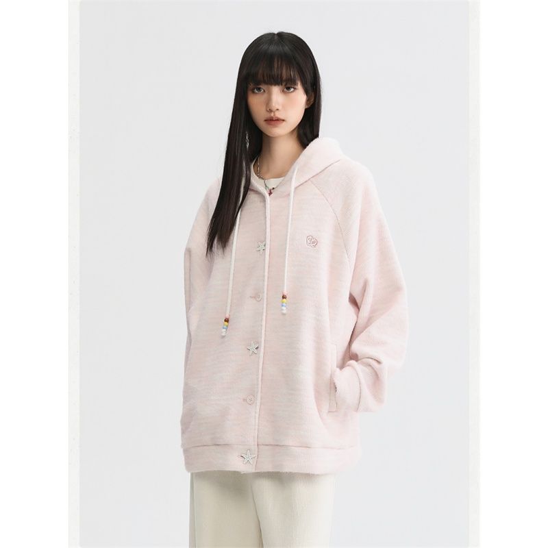 Plush autumn and winter hoodie hooded lazy cardigan for women