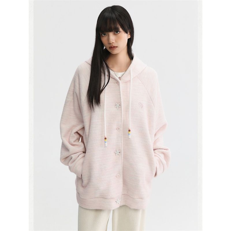 Plush autumn and winter hoodie hooded lazy cardigan for women