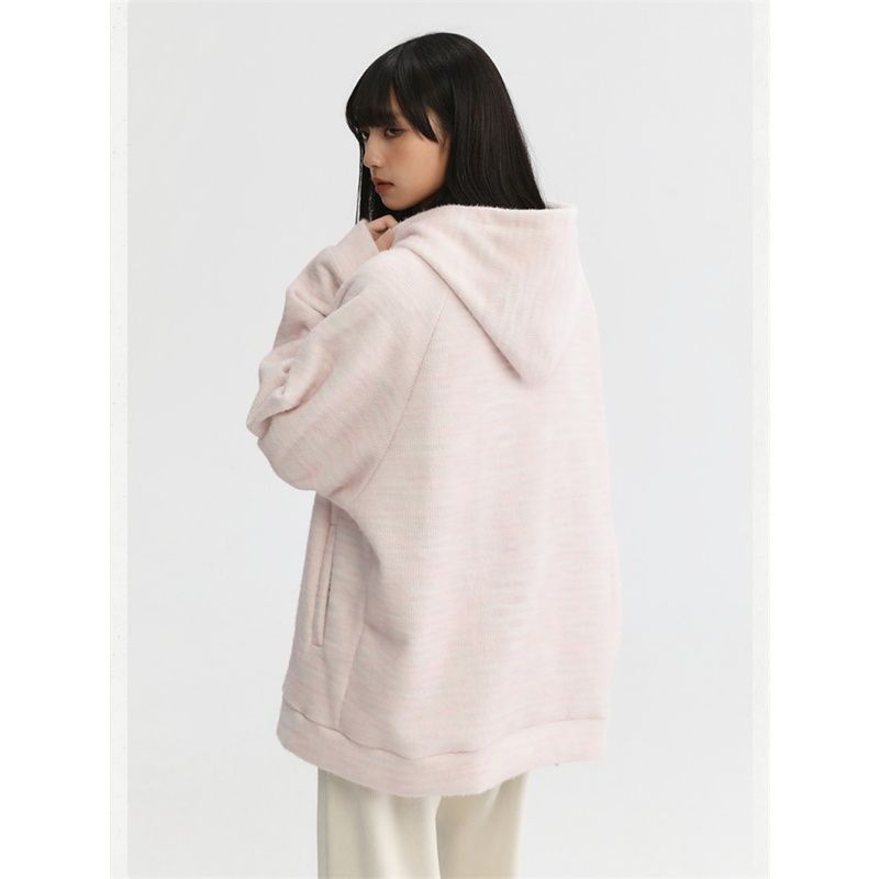 Plush autumn and winter hoodie hooded lazy cardigan for women