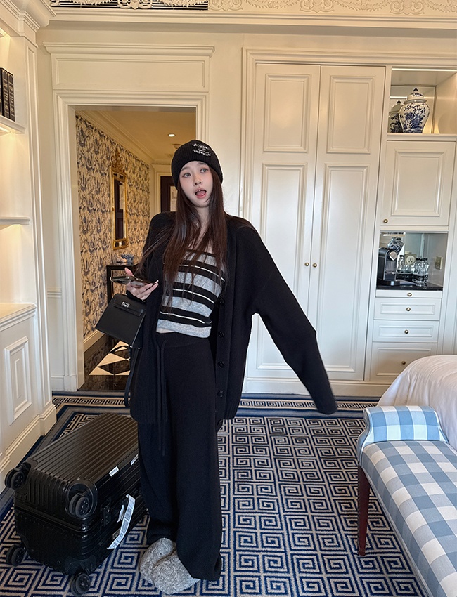 Show high long pants slim cardigan a set