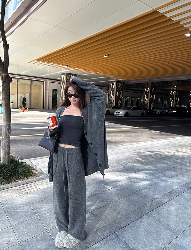 Show high long pants slim cardigan a set