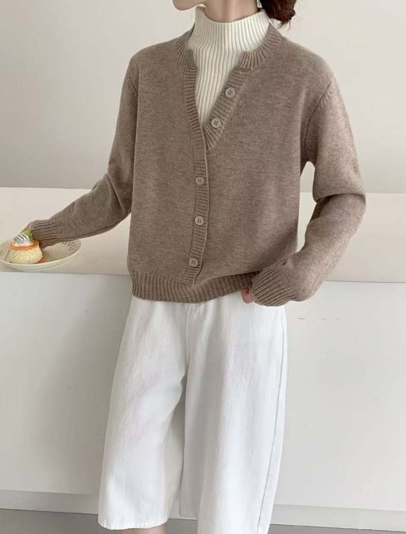 All-match V-neck sweater Pseudo-two tops for women