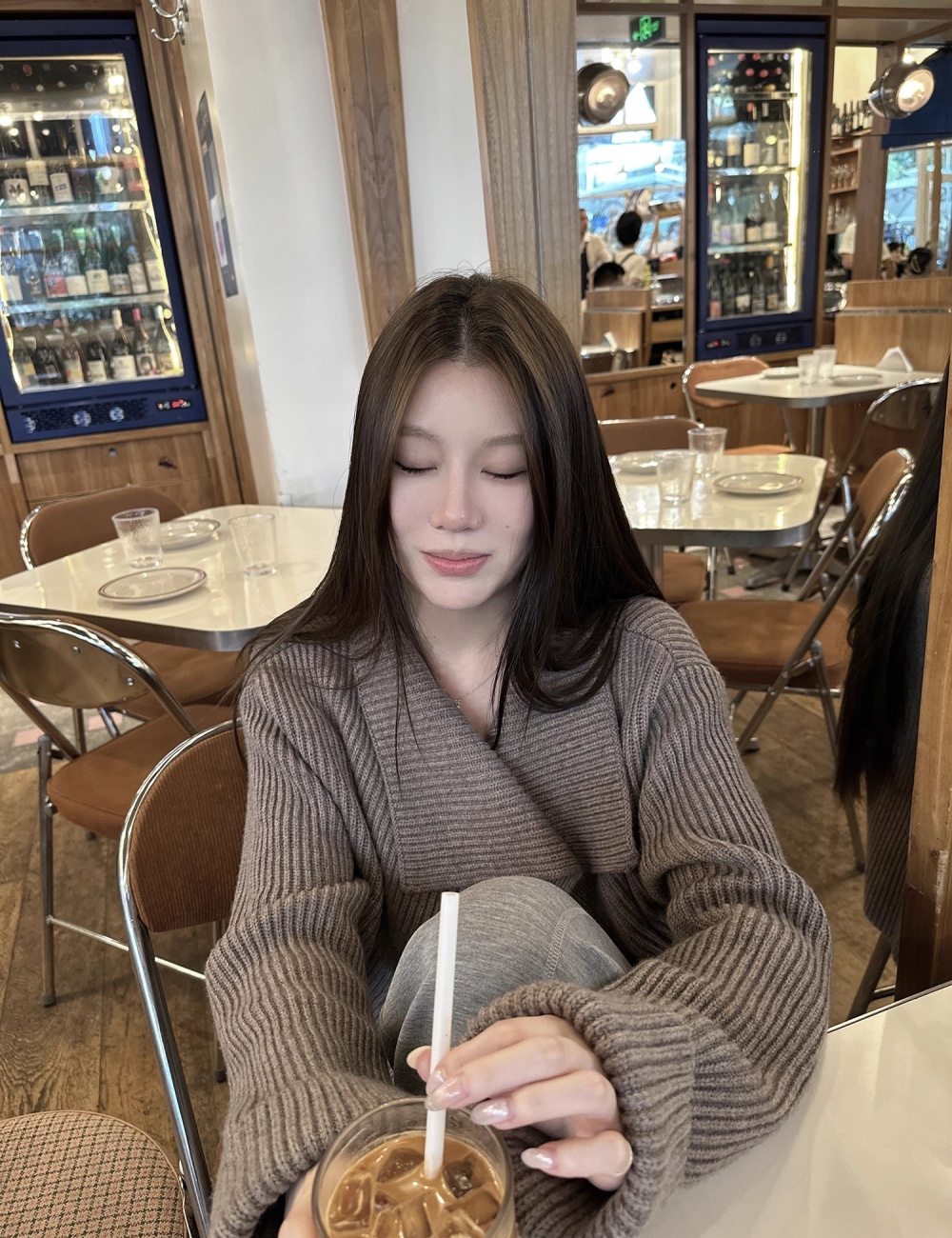 Knitted autumn and winter coat zip double color sweater for women