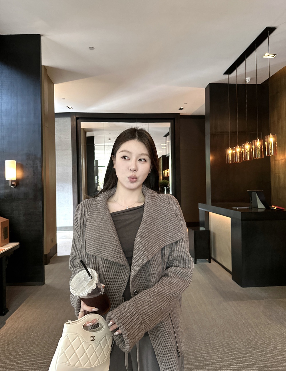 Knitted autumn and winter coat zip double color sweater for women