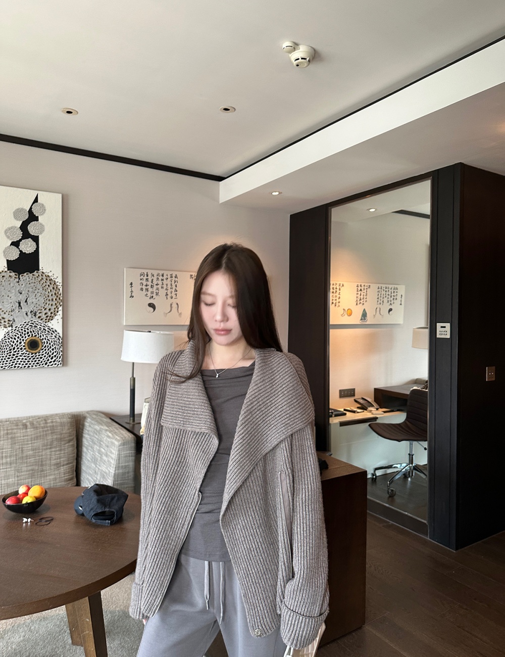 Knitted autumn and winter coat zip double color sweater for women