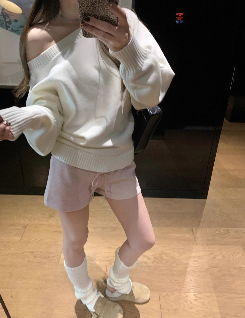 Strapless oblique collar sweater slim tops
