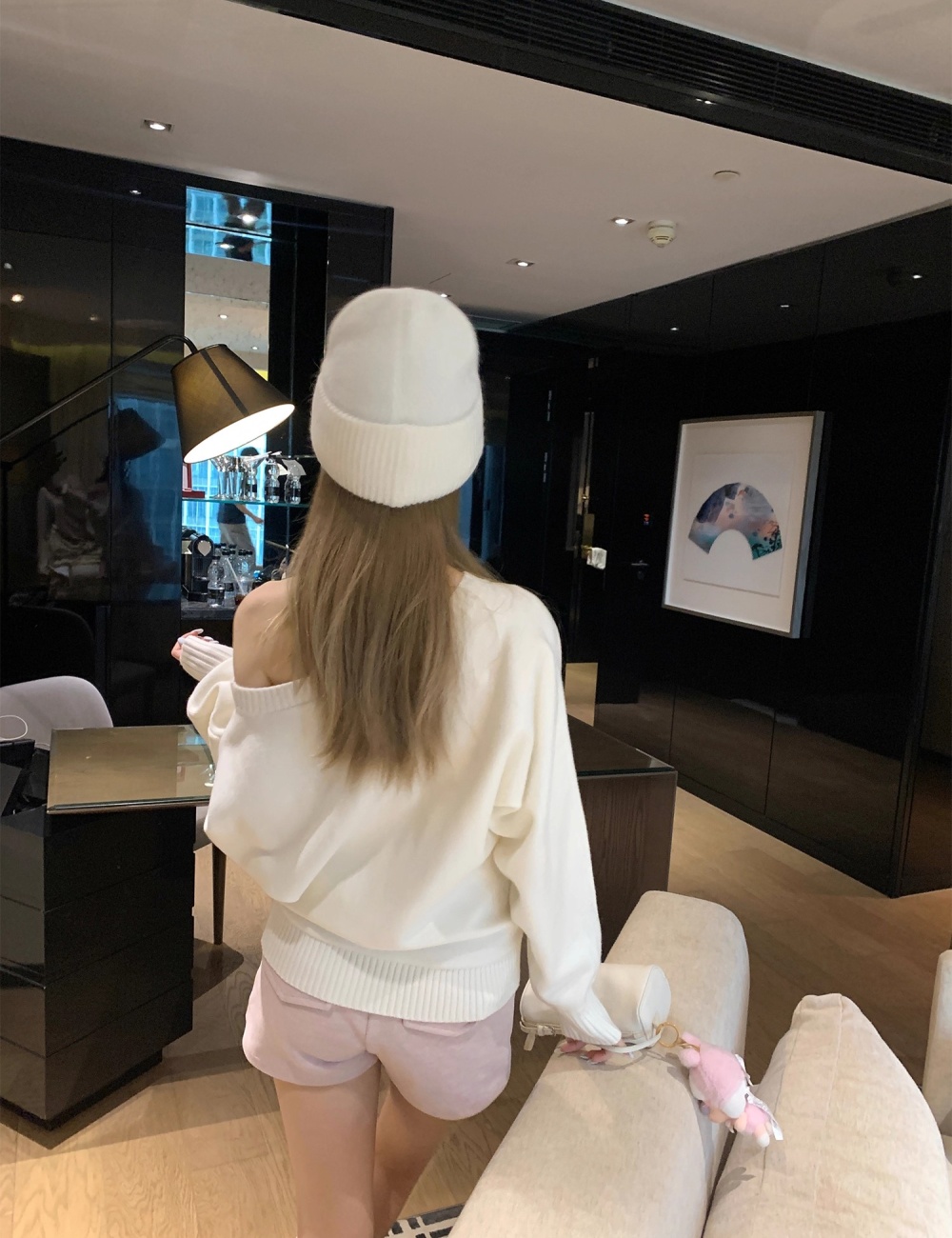 Strapless oblique collar sweater slim tops