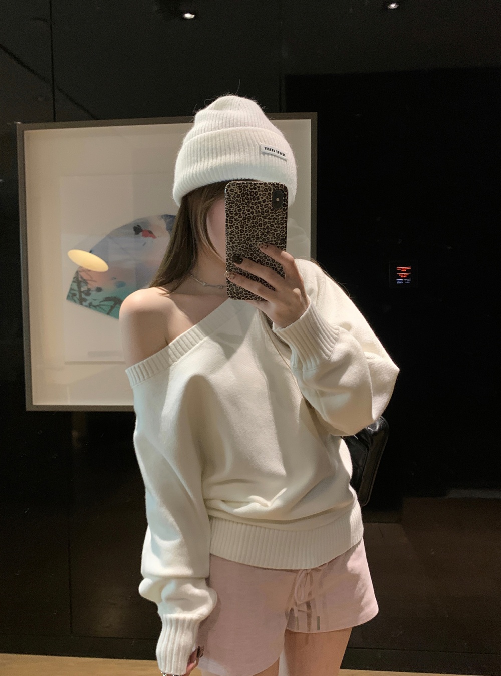 Strapless oblique collar sweater slim tops