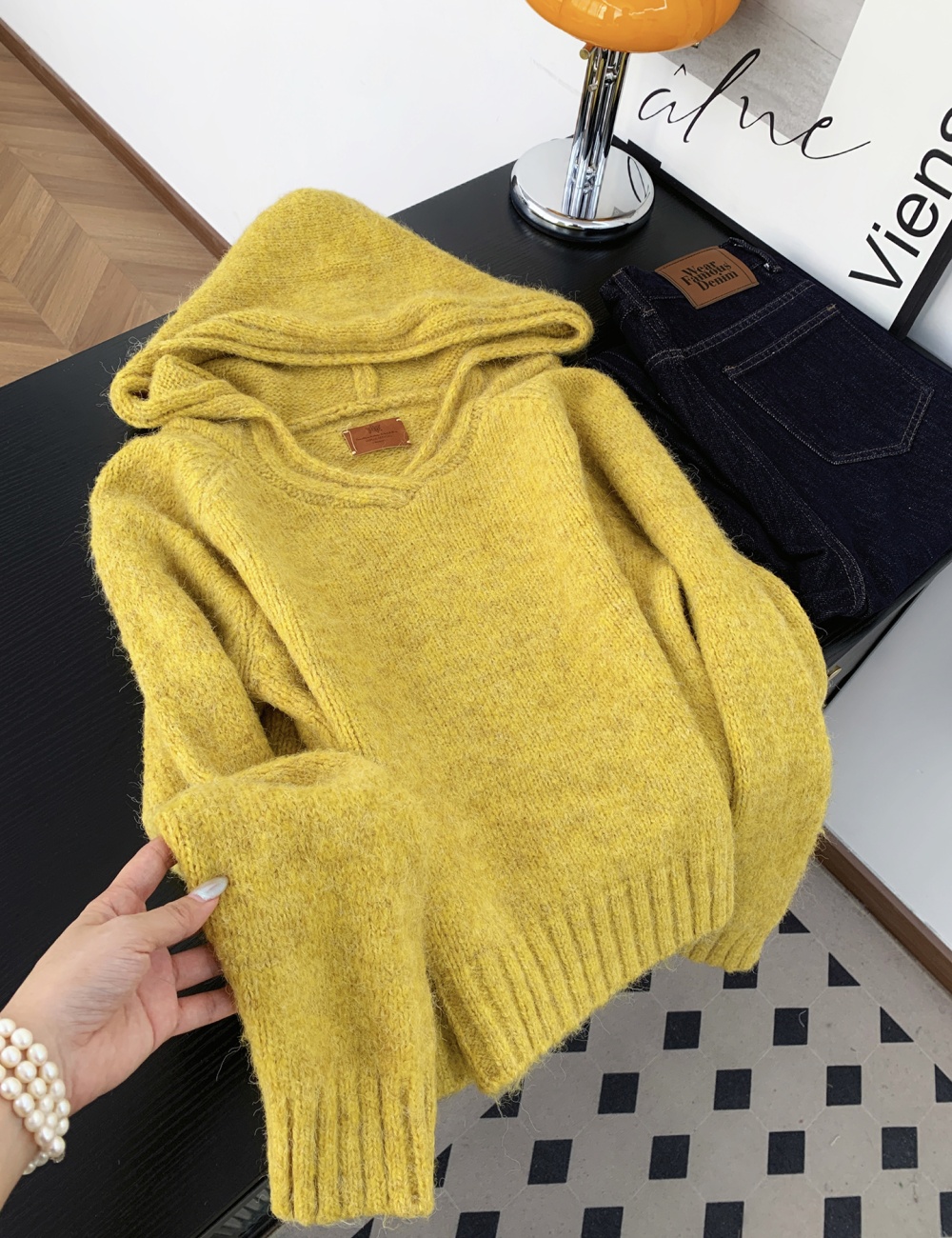 Knitted pullover sweet style hooded sweater