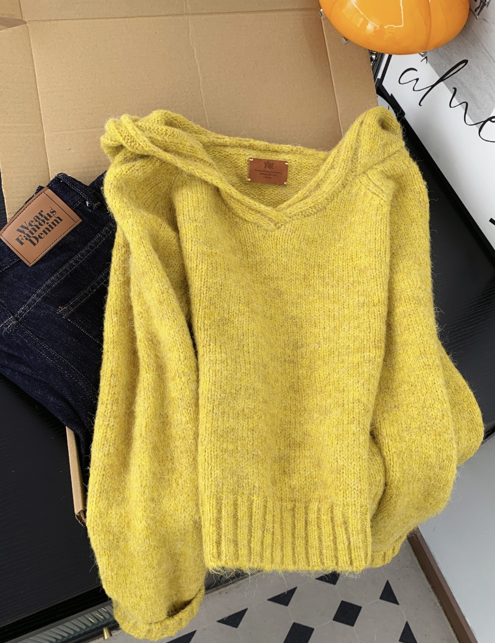Knitted pullover sweet style hooded sweater