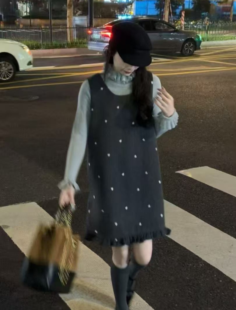 Autumn Korean style sweet sleeveless dress 2pcs set