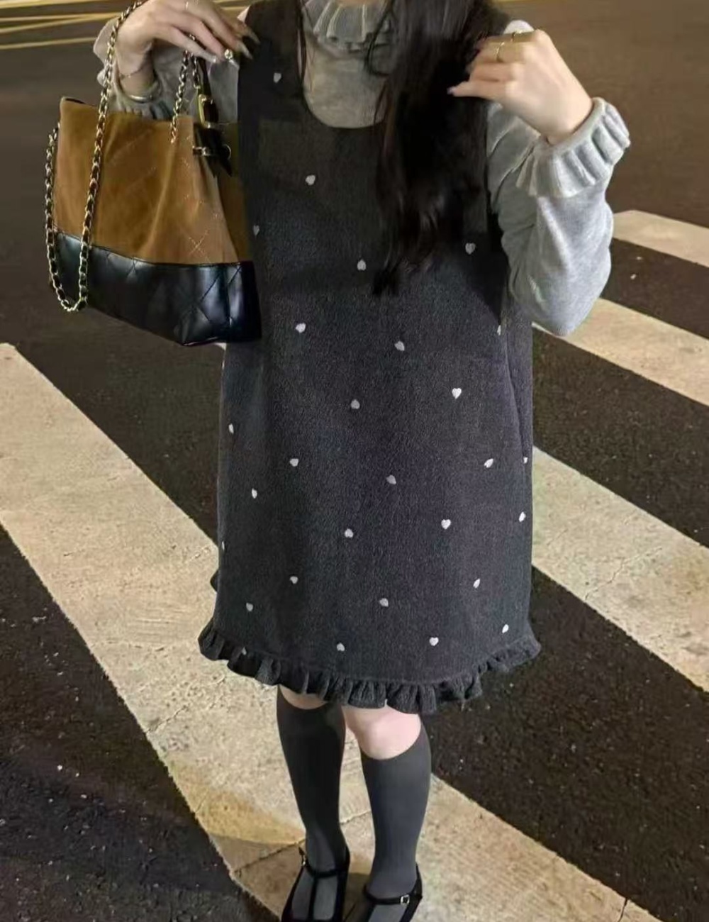 Autumn Korean style sweet sleeveless dress 2pcs set