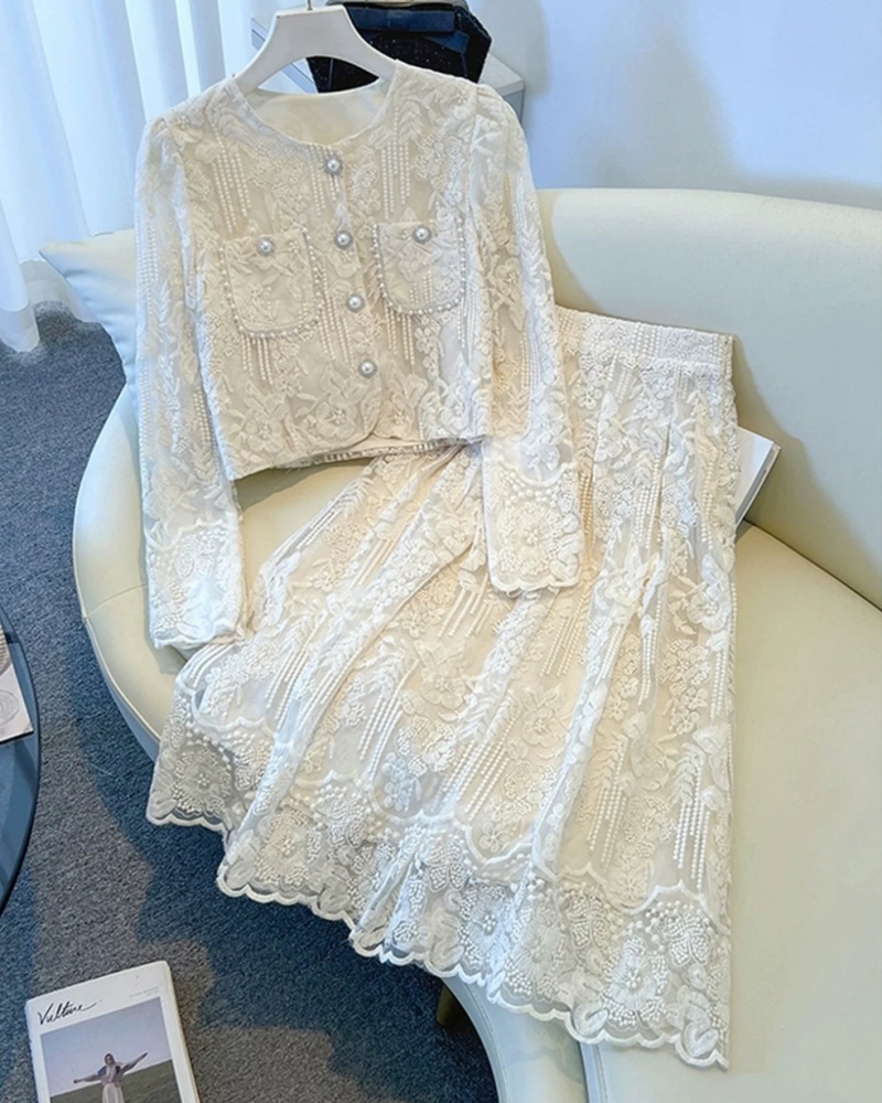 Ladies lace autumn and winter chanelstyle skirt 2pcs set
