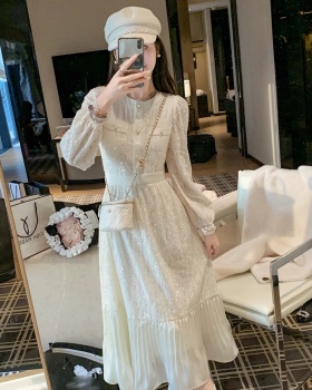 High waist France style long slim splice dress for women