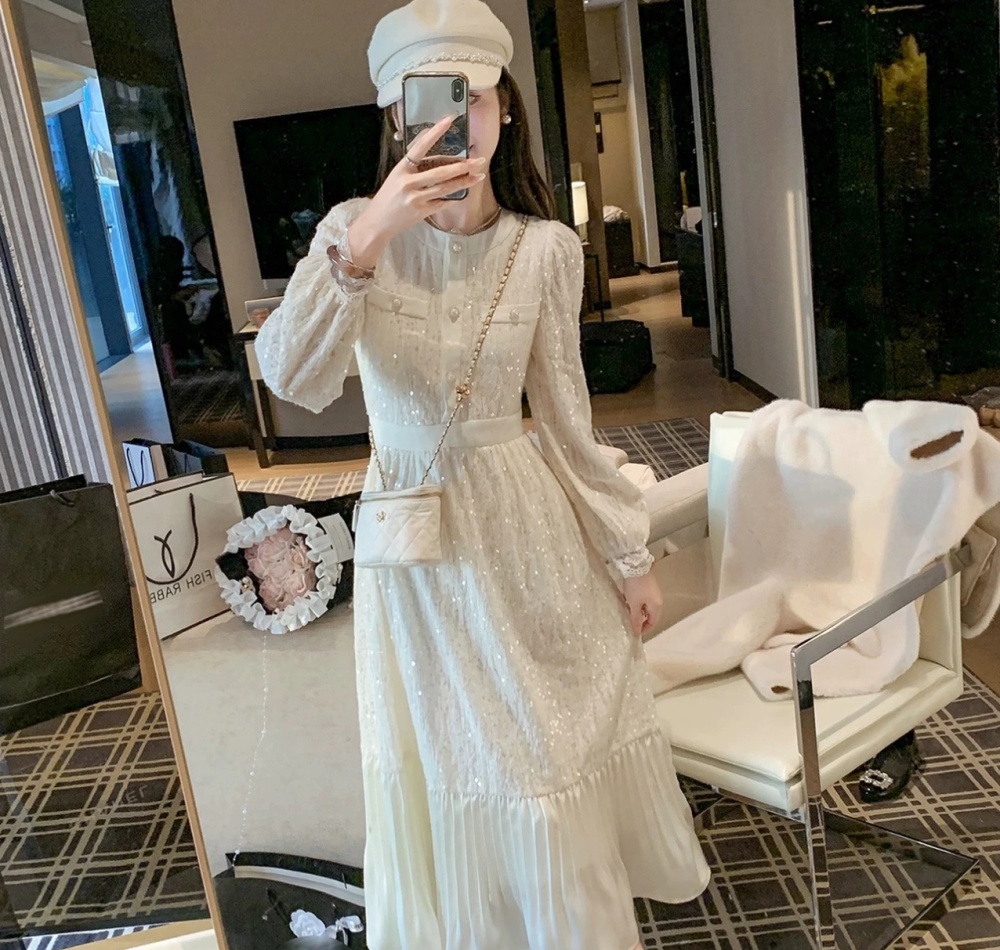 High waist France style long slim splice dress for women