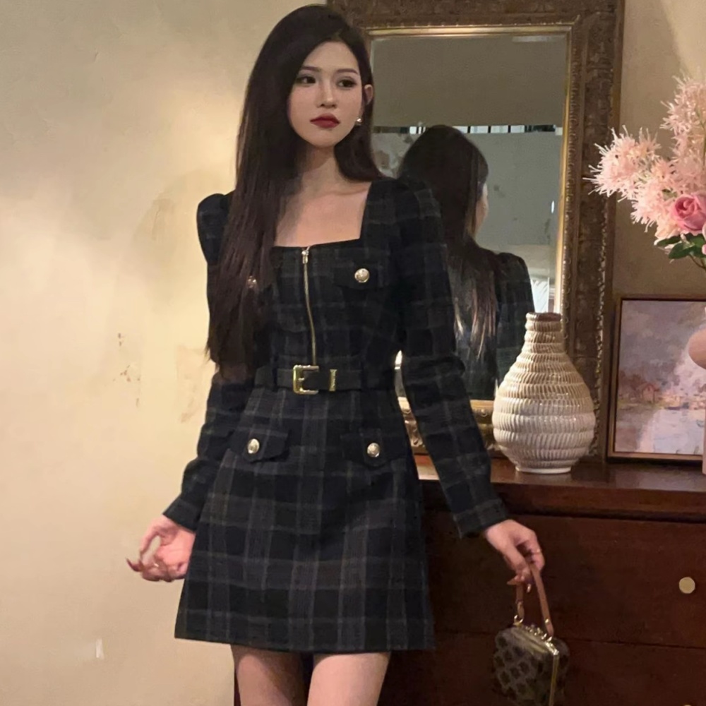 France style autumn dress long sleeve T-back