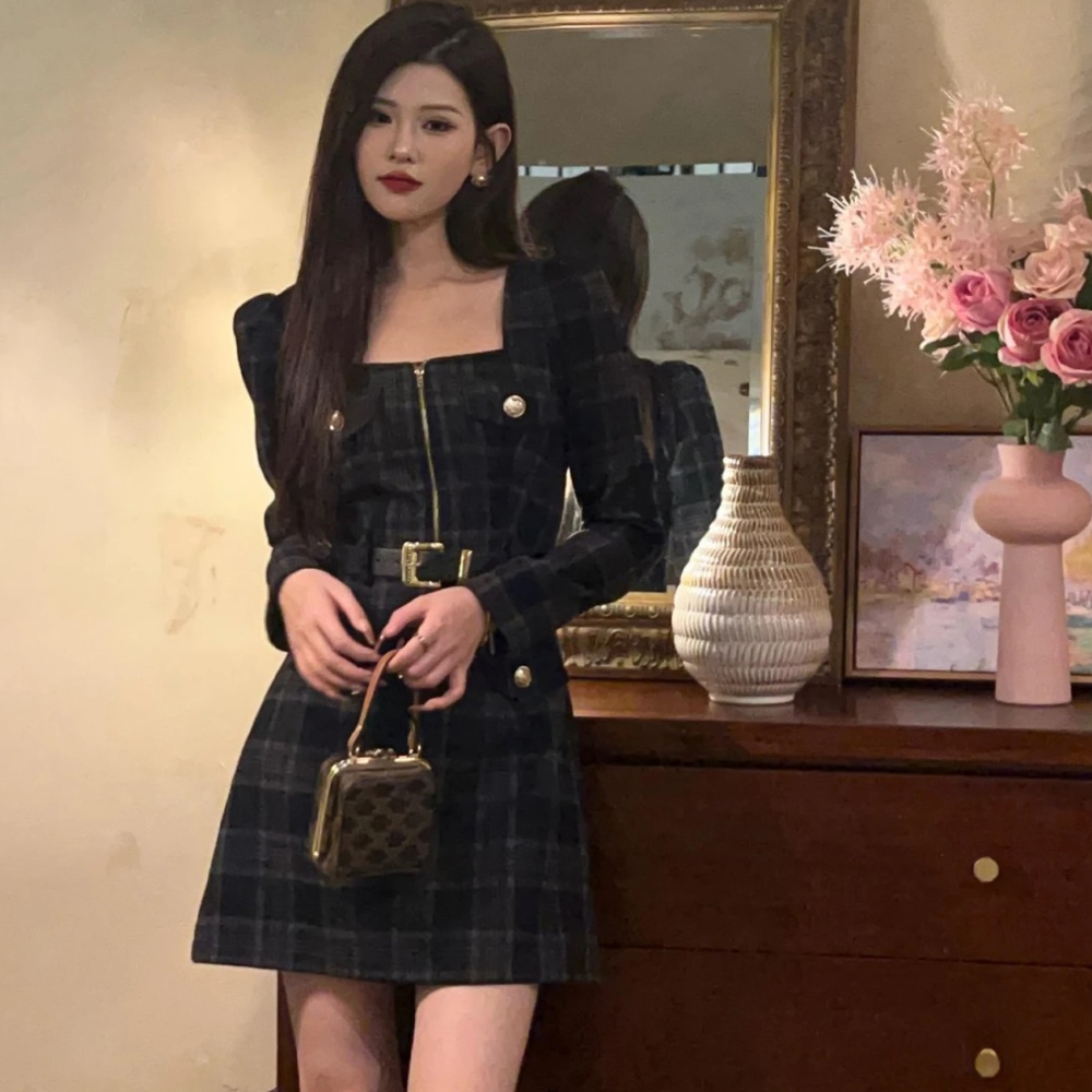 France style autumn dress long sleeve T-back
