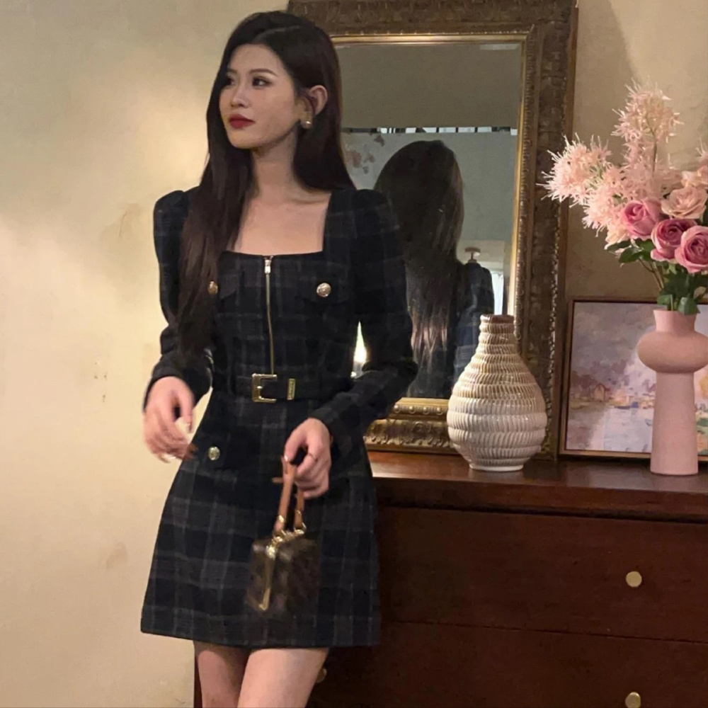 France style autumn dress long sleeve T-back