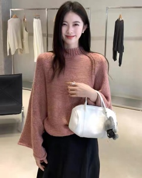 Lazy half high collar cloak bat sleeve sweater for women