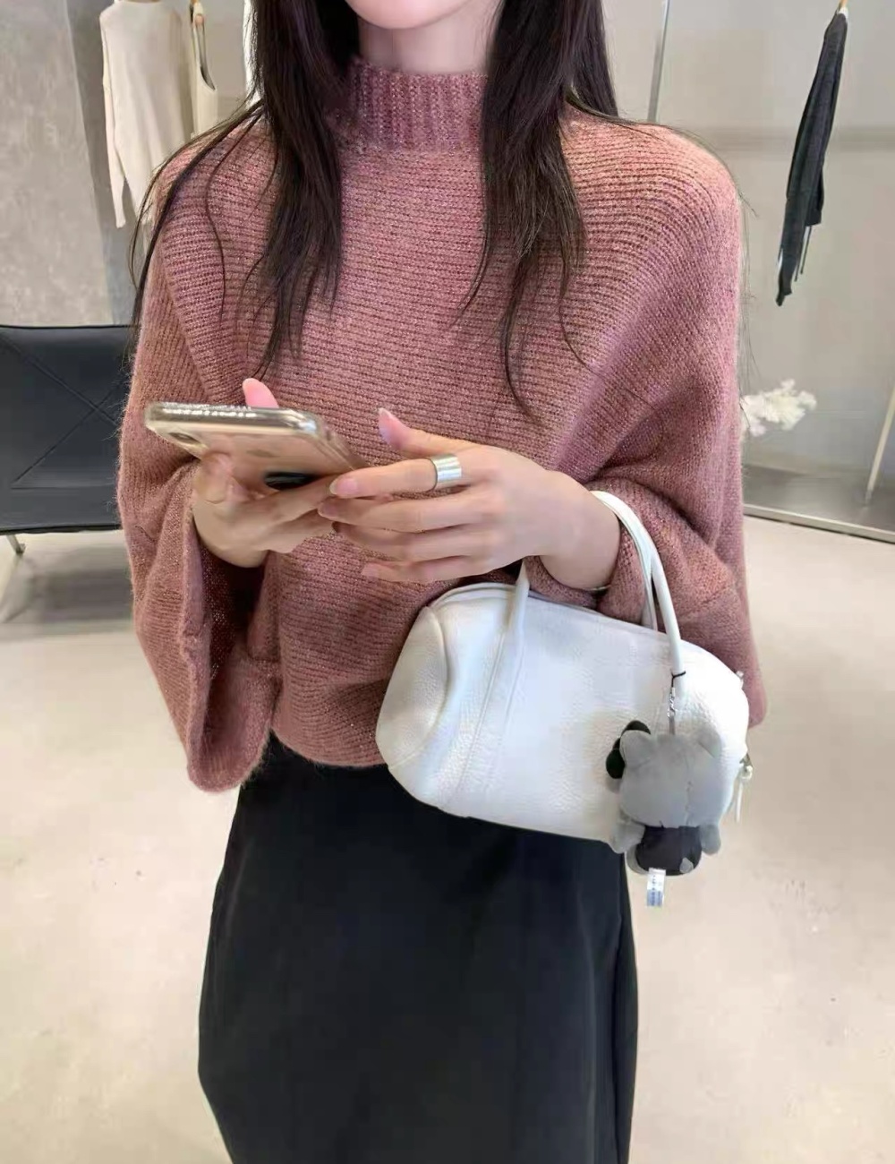 Lazy half high collar cloak bat sleeve sweater for women