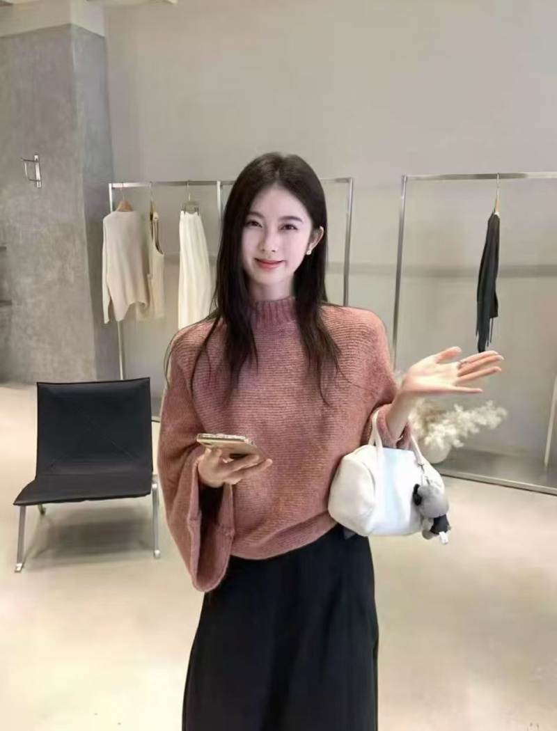 Lazy half high collar cloak bat sleeve sweater for women
