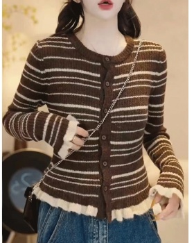 Wood ear spring and autumn stripe coat slim long sleeve cardigan