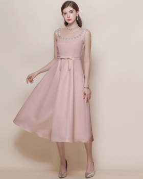 Sling pinched waist temperament France style dress