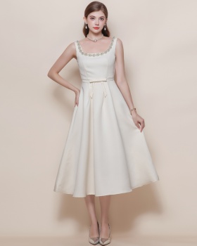 Sling France style elegant temperament pinched waist dress