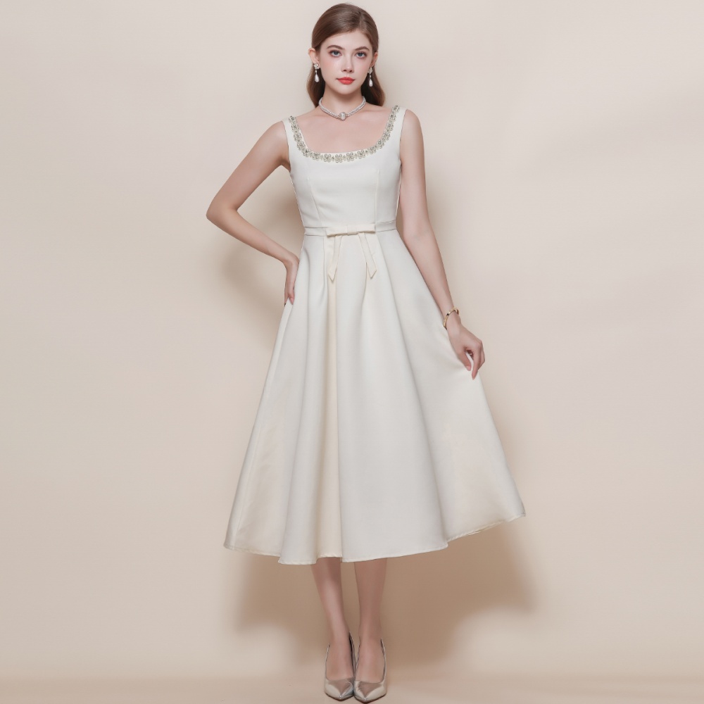 Sling France style elegant temperament pinched waist dress