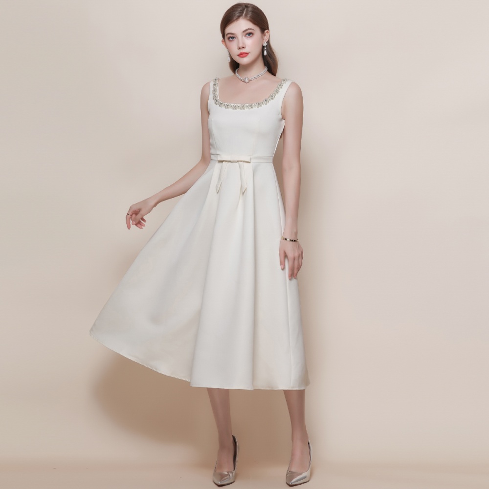 Sling France style elegant temperament pinched waist dress