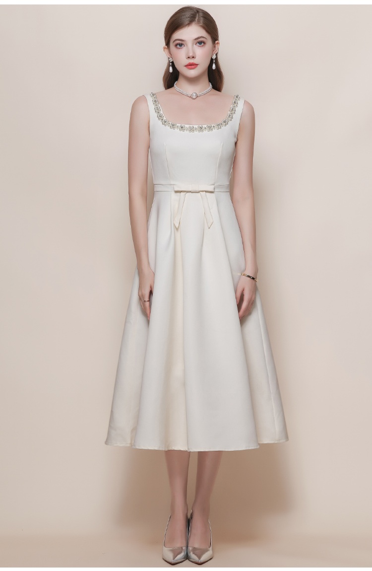 Sling France style elegant temperament pinched waist dress