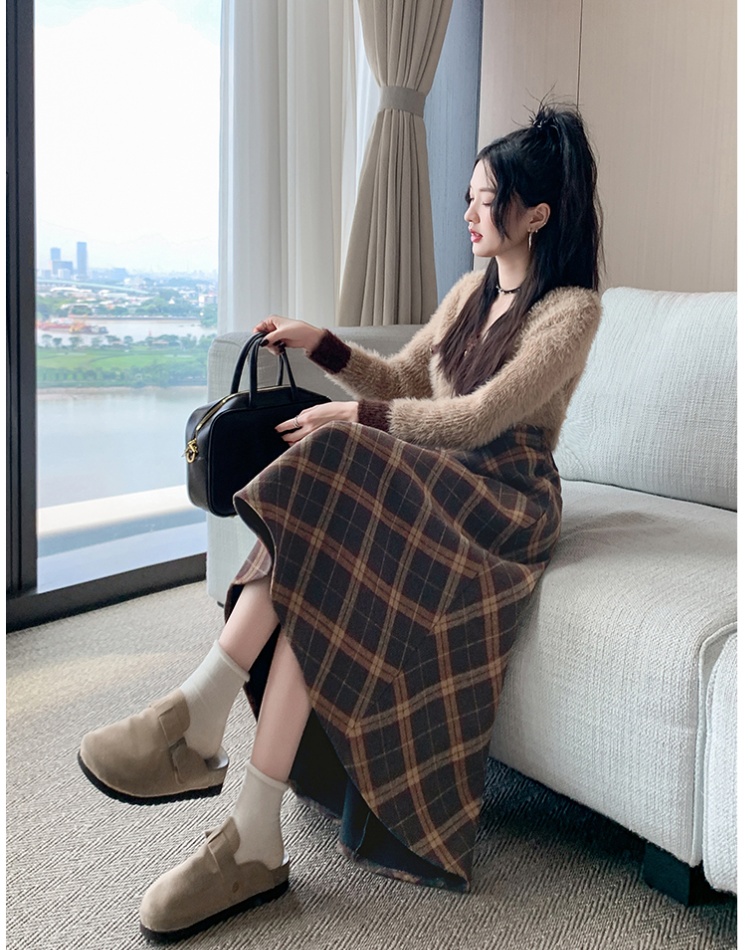 Large yard thick long skirt plaid skirt for women
