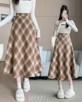 Plaid woolen skirt winter long long skirt for women