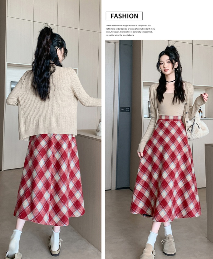 Plaid woolen skirt winter long long skirt for women