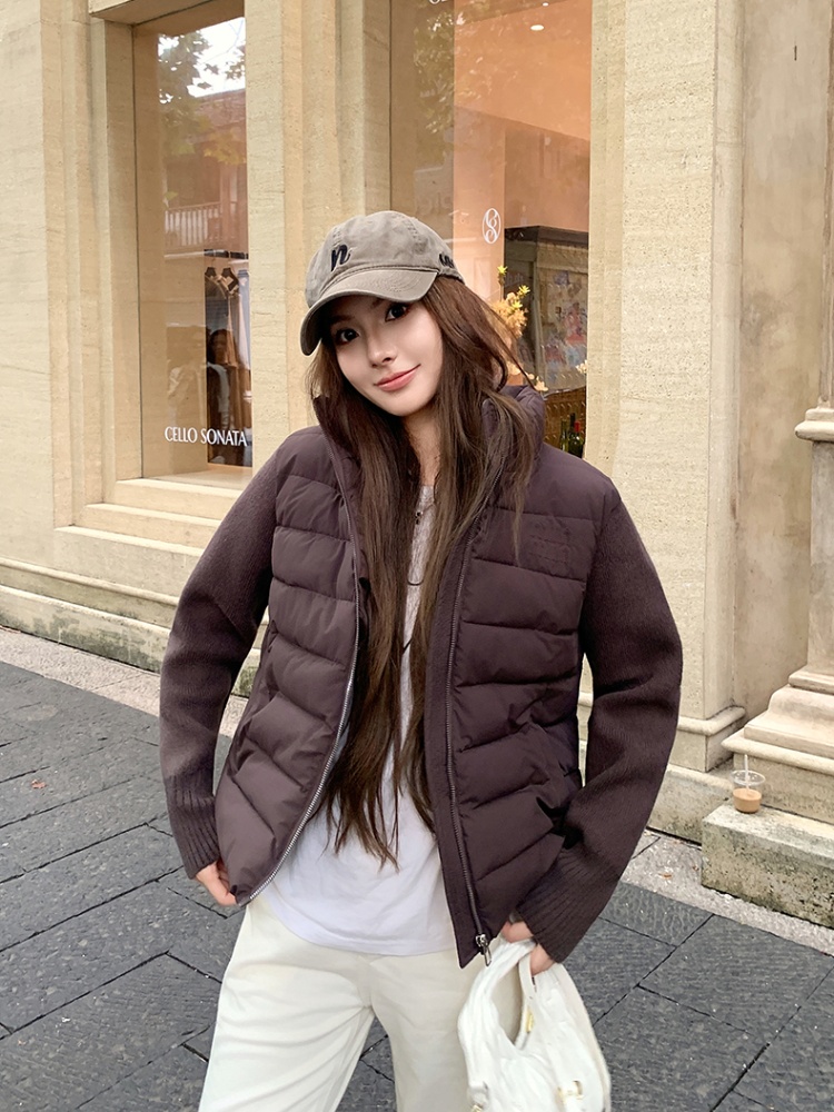 Short knitted coat autumn and winter temperament down coat