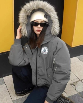 Down fur collar hooded retro thermal cotton coat