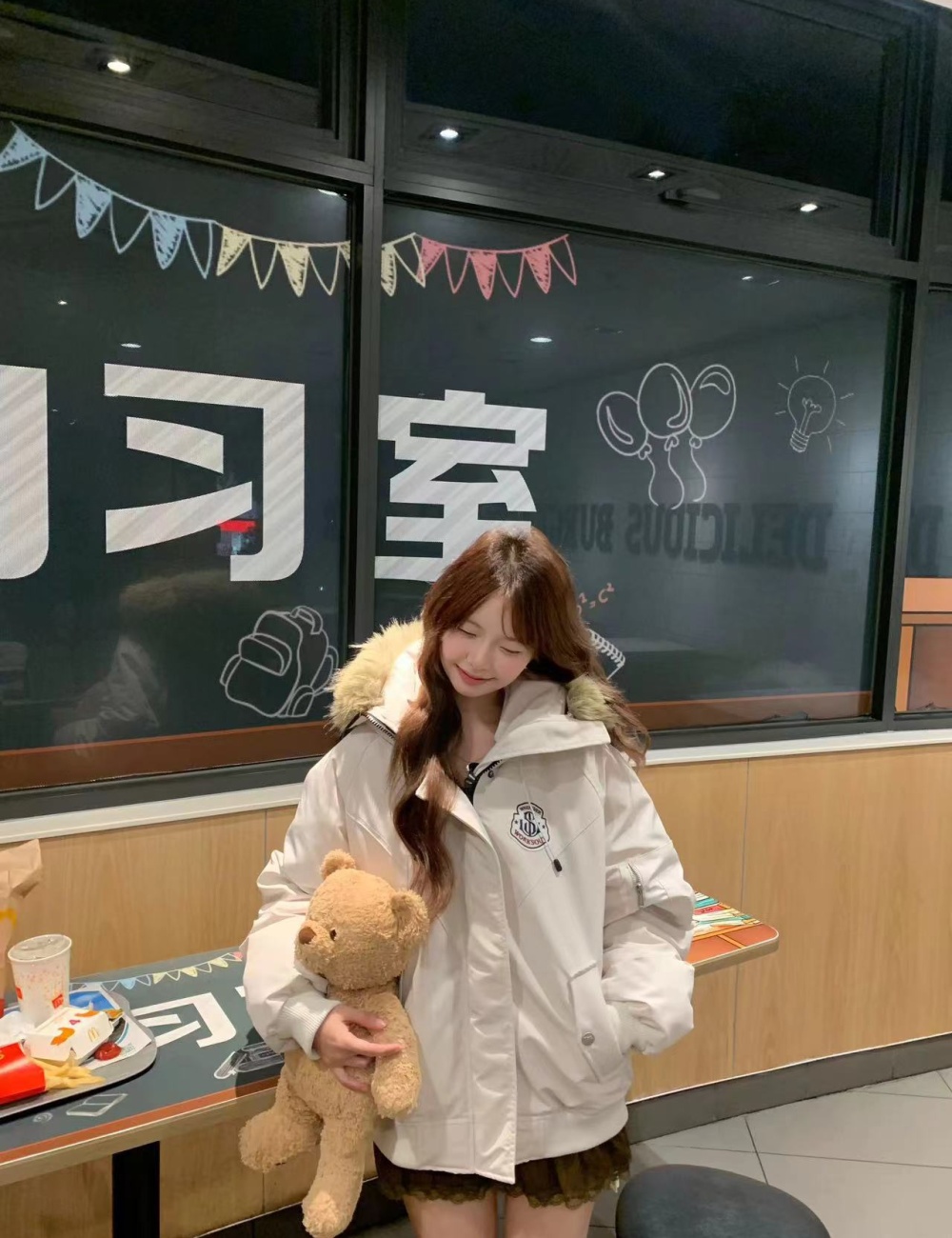 Down fur collar hooded retro thermal cotton coat