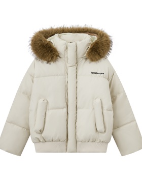 Down thick hat embroidery PU cotton coat for women